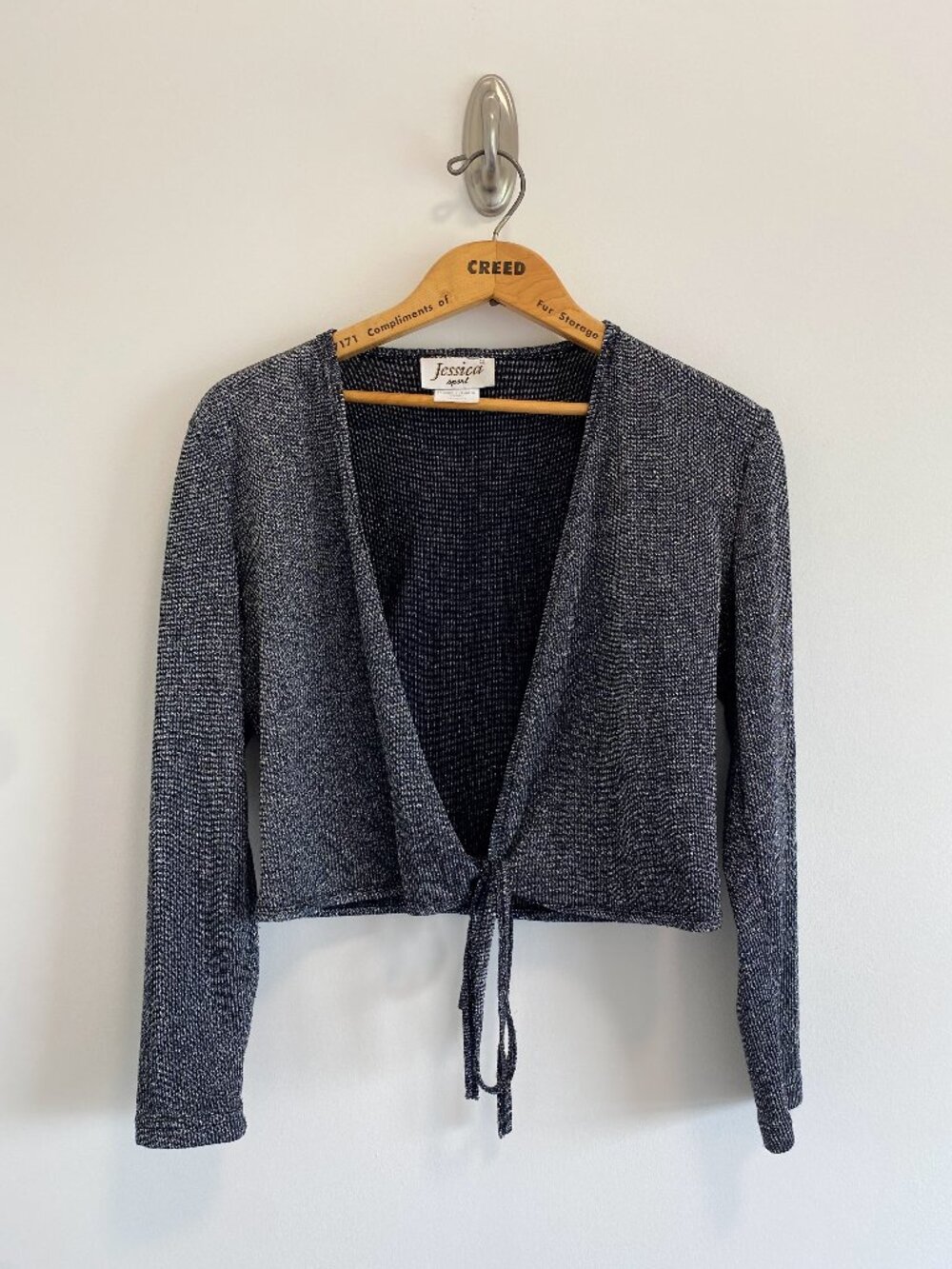 Vintage Silver Metallic Ballet Wrap Cardigan / 90s / Made in Canada
